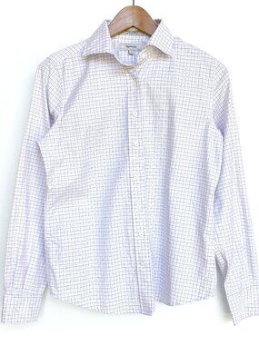 Faconnable Womens Cotton Button Up Shirt White Micro Check Size S